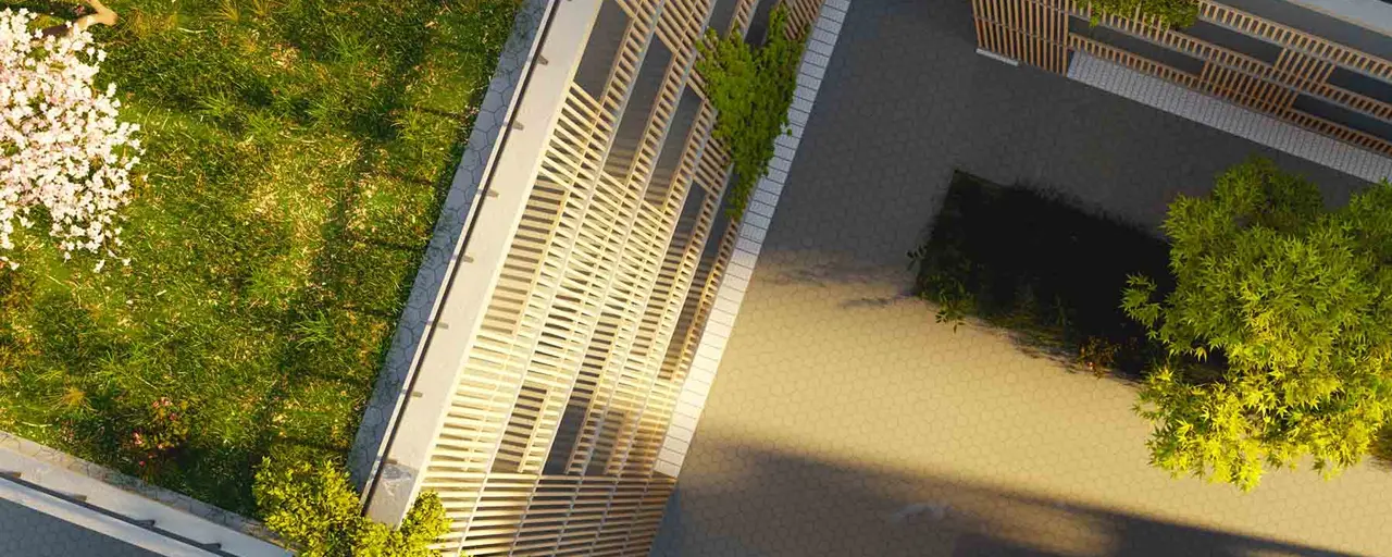 Aerial view of rooftop garden