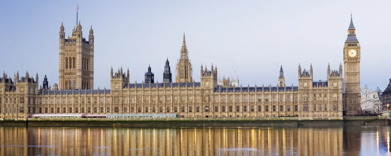 Skyline photo of the UK Houses of Parliament and Big Ben, taken from the opposite bank of the River Thames